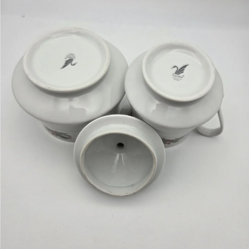 Vintage Lynns Fine China Cream and Sugar Set- Christmas Edition-goldtone trim